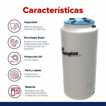 Tinaco vertical beige 500 lts c/herrajes y filtro 0.68x0.68x1.53