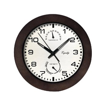 Reloj Pared Redondo 25.4cm Color Marrón Termómetro Higrómetro