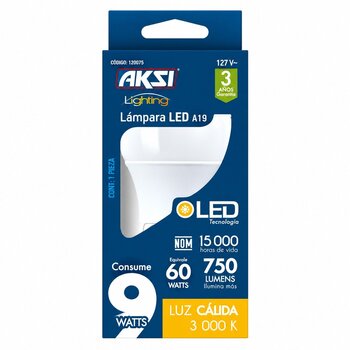 Foco LED A19 9 W Luz Cálida