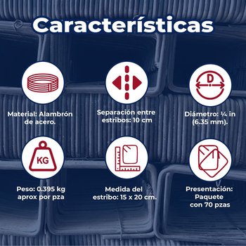 Estribo Cadena ¼ 15 x 20 70 pz (10-15cm) Medida Física