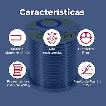 Soldadura de Estaño Solida Omega 50 50 450 gr 3 mm