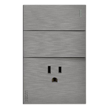 Placa 2 Apagadores Sencillos 1 Contacto Lucek Flat Plata