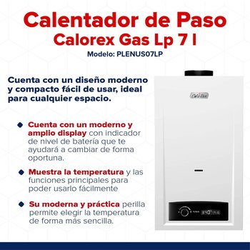 Calentador de Paso Instantáneo Calorex Gas LP 7 L
