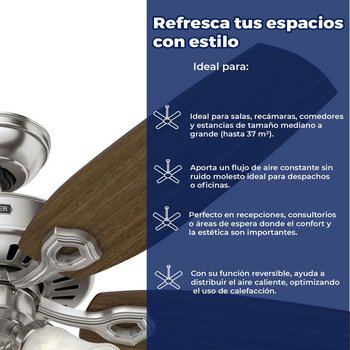 Ventilador Builder Deluxe 52 pulg Niquel cepillado Hunter