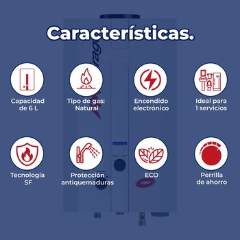 Calentador Paso Mirage 6 L Gas Natural y Kit de Instalación