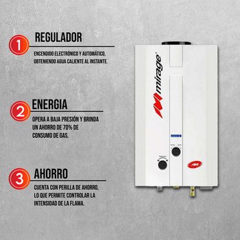Paq Calentador Paso Mirage 06 Lts Gas Nat y Kit de Instalación