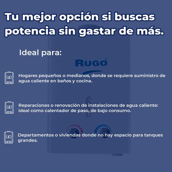 Calentador De Paso Instantáneo 12 Lt Rugo Gas LP 2 Servicios
