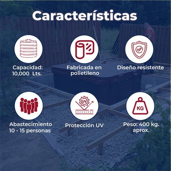 Cisterna Equipada Iusa 10,000 L 2.20 X 2.86 Azul