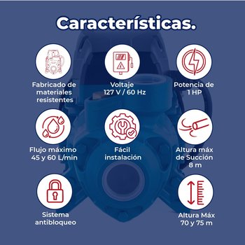 Bomba periférica 1 HP antibloqueo alt max 75 mtrs 127 V