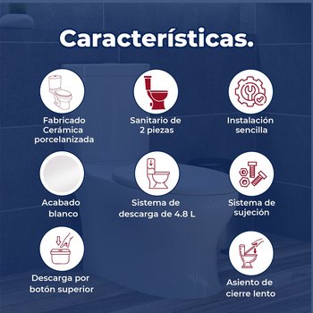 Sanitario WC dos piezas Miura Alargado Helvex 4.8 L