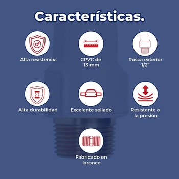 Conector CPVC Rosca Exterior Rugo 13 MM 1/2 Bronce
