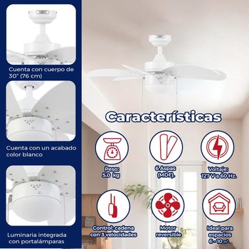 Ventilador De Techo Tramontana Blanco 30 Pulgadas Con Luz