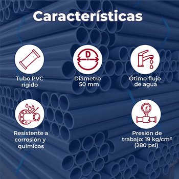 Tubo PVC 40 50 MM 2 (6 MTS) Para Instalación Hidráulica