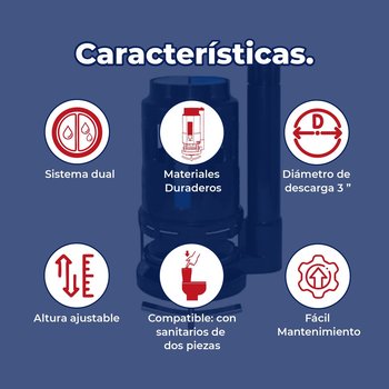 Válvula de Descarga Dual 3" Pulgadas Para Sanitario Una Pieza