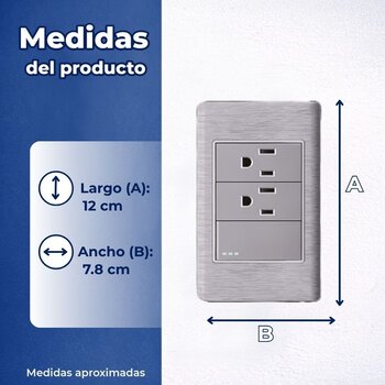 Placa Con 1 Apagador Sencillo y 2 Contactos Color Plata Luxica