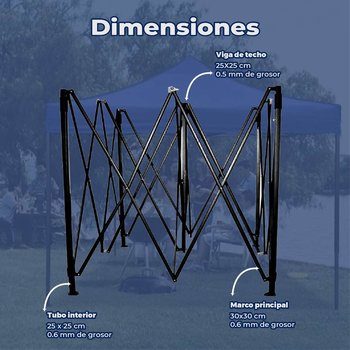 Toldo reforzado 3X3 poliéster y pvc estructura metálica azul