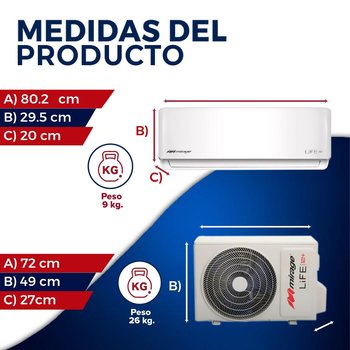 Minisplit Mirage Life 12 1 Tonelada Solo Frío 220 V