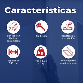 Esquinero metalico calibre 26 3.17X3.05 M