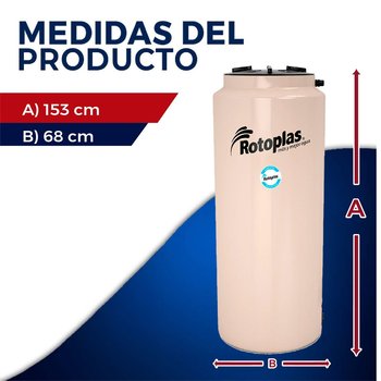 Tinaco vertical beige 500 lts c/herrajes y filtro 0.68x0.68x1.53
