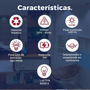 Lámpara LED MR16 5 W Estévez Luz Cálida 6 Piezas