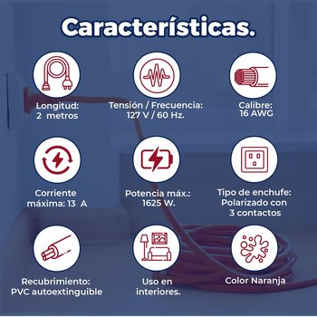 Extensión Eléctrica Volteck Naranja 2 m