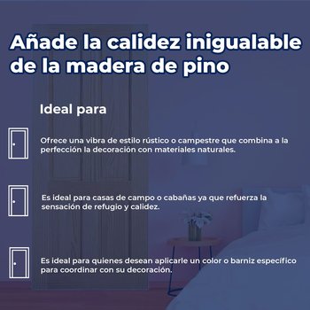 Puerta Madera Rústica Pino 91 x 213 cm para Interior 4 Tableros