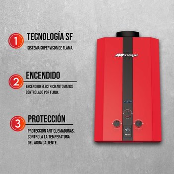 Calentador Paso Rojo 16 L Mirage Flux Gas LP