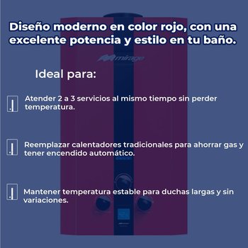 Calentador Paso Rojo 16 L Mirage Flux Gas LP
