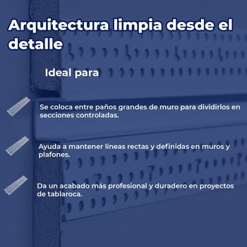 Junta de Control PVC 1/2" x 3.05 m para Sistema de Tablaroca