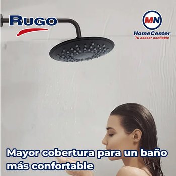 Regadera Sin Brazo Redonda 8” Rugo Modelo Paris Acabado Negro