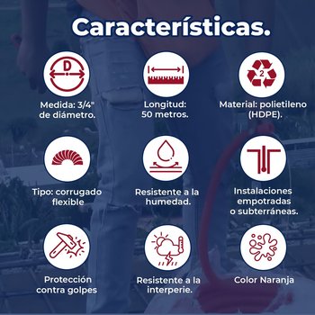 POLIDUCTO NARANJA FLEX CORRUG C/GUIA 19MM 3/4 50M PF-3/4G