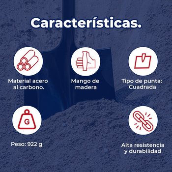 Pala cajuelera cuadrada, puño "D" mango de madera, Truper