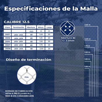 Malla Ciclónica Galvanizada DeAcero 1.00 x 20 M Calibre 13