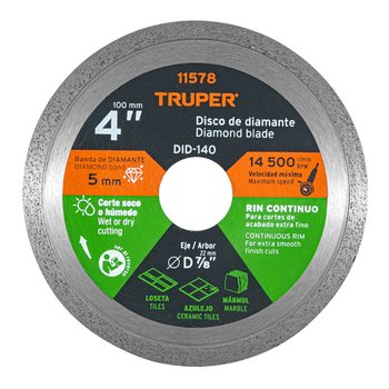 Disco Diamante Rin Continuo 4 pulg Truper