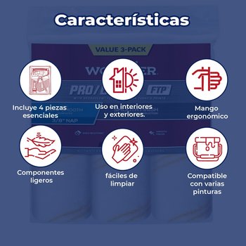 Paquete felpa y rodillo 3 piezas 22.86 X 0.95 cms.