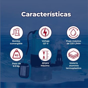 Bomba Sumergible 1HP agua limpia y turbia 127 V