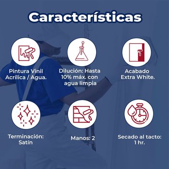 Pintura Vinil Acrilica Satinada Platinum Extra White 3.78 L