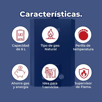 Calentador Paso 6 L Instantáneo Baja Presión Gas LP Prime Negro