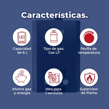 Calentador Paso 6 L Instantáneo Baja Presión Gas LP Prime Negro