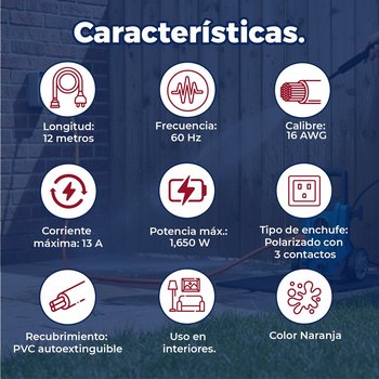 Extensión Eléctrica Uso Rudo Volteck 12 m Calibre 16 Naranja