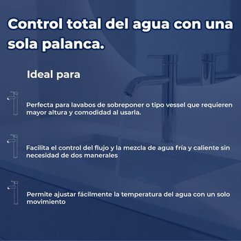 Llave Mezcladora Alta Para Lavabo Rugo Maneral Palanca 24MTL