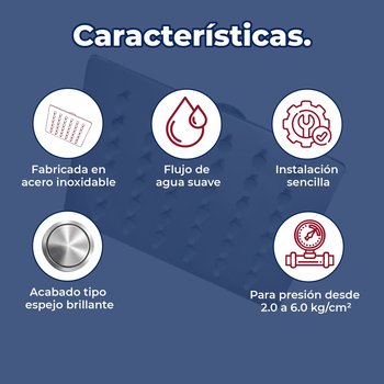 Regadera Delgada Cuadrada 4” X 4” sin brazo Rugo Acabado Espejo