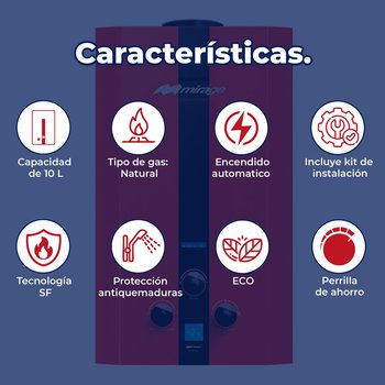 Calentador Paso 10 L Rojo Gas Natural Incluye Kit de Instalación