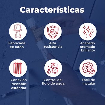 Válvula Empotrar Regadera Roscable Maneral Chapetón Cromo Rugo