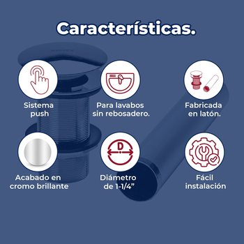 Contra de push para lavabo sin rebosadero Helvex TH-065