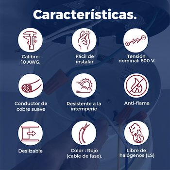 Cable eléctrico Volteck THHW-LS 10 AWG ROJO 10M