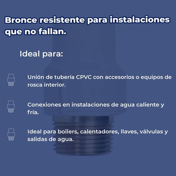Conector CPVC Rosca Exterior Rugo 13 MM 1/2 Bronce