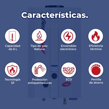 Calentador Paso Instantáneo 6 Lts Mirage Flux Gas Natural