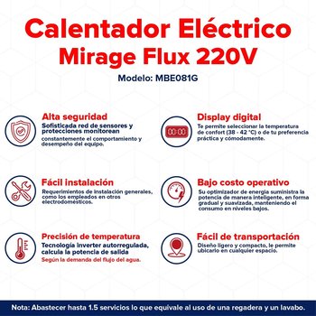 Calentador Eléctrico Instantáneo Mirage Flux 220V
