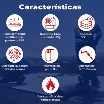 Impermeabilizante Prefabricado APP Chovatek Obras 3.5 FV Blanco